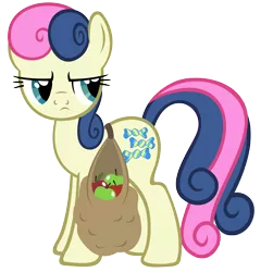 Size: 4700x4900 | Tagged: absurd resolution, apple, artist:sofunnyguy, bag, bag of apples, bon bon, bon bon is not amused, i didn't put those in my bag, safe, simple background, solo, sweetie drops, transparent background, vector