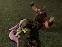 Size: 1024x768 | Tagged: 3d, artist:funsketch, blood, death, fist, fluttershy, gmod, grimdark, gun, heavy weapons guy, human, kneeling, knife, lying, sad, side, stabbing, team fortress 2, why