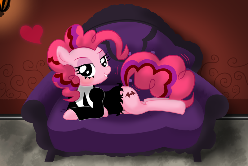 Size: 3866x2582 | Tagged: alternate color palette, alternate cutie mark, artist:momo, batmare, bruce wayne, clothes, crossdressing, cute, derpibooru import, diapinkes, dress, heart, looking at you, pinkie pie, pixiv, safe, solo, twitchy tail