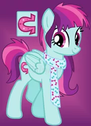 Size: 940x1301 | Tagged: safe, artist:monkfishyadopts, derpibooru import, mystery mint, oc, oc:sunmint, unofficial characters only, pegasus, pony, background human, base used, clothes, cutie mark, magical lesbian spawn, offspring, parent:mystery mint, parent:spring step, scarf, solo, wondercolts