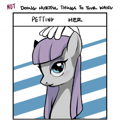Size: 1258x1300 | Tagged: safe, artist:steve, derpibooru import, maud pie, earth pony, human, pony, animated, bedroom eyes, blushing, bust, cute, doing loving things, ear twitch, eye shimmer, female, looking at you, mare, maudabetes, meme, offscreen character, petting, petting her, smiling, waifu, weapons-grade cute, when she smiles