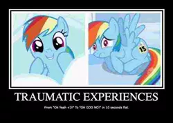 Size: 610x434 | Tagged: safe, derpibooru import, edit, screencap, rainbow dash, blocked, image macro, meme, motivational poster, motivator, needs more jpeg