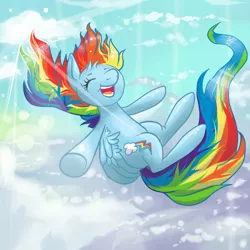 Size: 800x800 | Tagged: safe, artist:confetticakez, derpibooru import, rainbow dash, cloud, cloudy, cute, eyes closed, falling, happy, open mouth, sky, smiling, solo, windswept mane