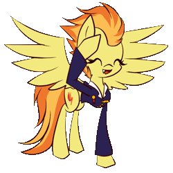 Size: 500x500 | Tagged: safe, artist:inky-pinkie, derpibooru import, spitfire, animated, canada, clothes, cute, cutefire, d-day, eyes closed, fangs, france, heart, open mouth, salute, smiling, solo, spread wings, uniform, united kingdom, united states