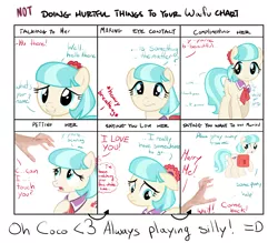 Size: 1600x1400 | Tagged: safe, artist:godofsteak, derpibooru import, coco pommel, earth pony, human, pony, descriptive noise, dialogue, disembodied hand, doing loving things, faic, female, frown, grin, hand, heavy breathing, help, lidded eyes, looking away, looking down, mare, meme, meme parody, nervous, open mouth, parody, petting her, raised hoof, reality ensues, rejected, rejection, sexual harassment, shipping denied, simple background, smiling, stalker, stranger danger, text, thought bubble, waifu, wat, white background, worried