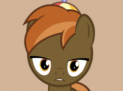 Size: 595x443 | Tagged: source needed, suggestive, artist:tiarawhy, derpibooru import, button mash, earth pony, pony, animated, brown background, colt, dilated pupils, drool, explicit source, eyes on the prize, foal, hat, male, propeller hat, show accurate, show accurate porn, simple background, solo, solo male, want