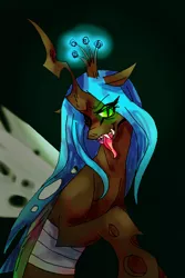 Size: 550x821 | Tagged: safe, artist:connie-lingus, derpibooru import, queen chrysalis, solo, tongue out
