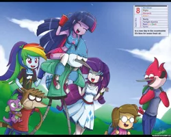 Size: 999x799 | Tagged: safe, artist:the-butch-x, derpibooru import, rainbow dash, rarity, spike, twilight sparkle, dog, equestria girls, crossover, eileen, margaret, mordecai, mordecai and rigby, regular show, rigby, spike the dog