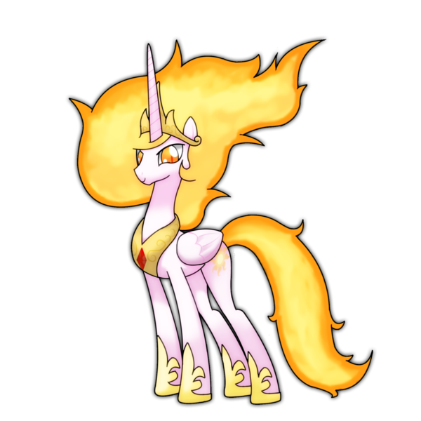 Size: 1200x1200 | Tagged: safe, artist:hoyeechun, derpibooru import, nightmare star, princess celestia, oc, oc:inferno sun, pony, female, looking at you, mare, simple background, smiling, solo, transparent background
