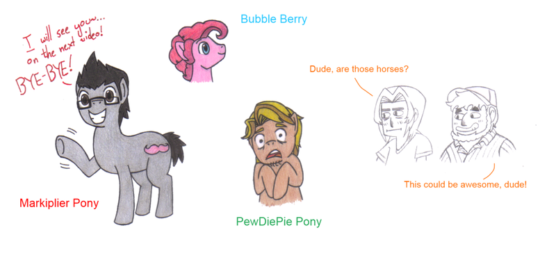 Size: 1024x466 | Tagged: artist:the-papernes-guy, bubble berry, derpibooru import, egoraptor, jontron, markiplier, pewdiepie, pinkie pie, ponified, rule 63, safe