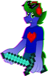 Size: 1280x2008 | Tagged: anthro, anthro oc, artist:gray-gold, clothes, crossover, derpibooru import, diamond sword, glitch, heart, minecraft, oc, oc:stormcloud, pants, pixel art, safe, shirt, simple background, smiling, solo, sword, transparent background, unofficial characters only, vector, weapon