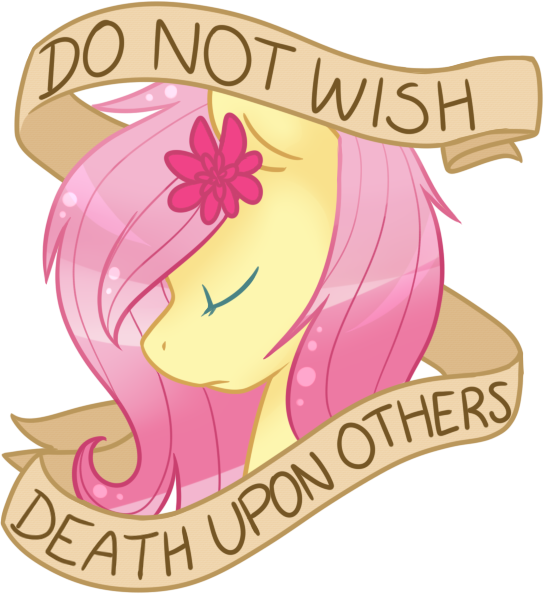 Size: 544x594 | Tagged: artist:littlepinkalpaca, derpibooru import, flower, fluttershy, meta, mouthpiece, old banner, parody, positive ponies, safe, solo