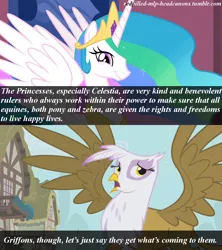 Size: 1280x1440 | Tagged: safe, derpibooru import, gilda, princess celestia, gryphon, griffons as jews stereotype, headcanon, redpilled-mlp-headcanons, speciesism