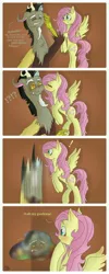 Size: 2772x6911 | Tagged: safe, artist:darkestsunset, derpibooru import, discord, fluttershy, blushing, comic, cute, discoshy, female, kiss on the cheek, kissing, male, melting, puddle, shipping, straight