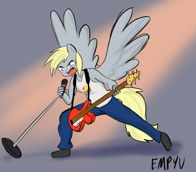 Size: 1000x881 | Tagged: safe, artist:empyu, derpibooru import, derpy hooves, anthro, 30 minute art challenge, ambiguous facial structure, guitar, solo