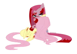 Size: 1024x717 | Tagged: artist:zilkenian, derpibooru import, fluttershy, grimdark, pinkamena diane pie, pinkie pie