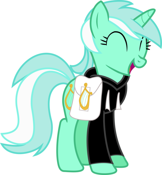 Size: 2552x2755 | Tagged: artist:incognito-i, background pony, clothes, cute, dead source, derpibooru import, eyes closed, fanfic:background pony, happy, hoodie, lyrabetes, lyra heartstrings, ponies wearing black, saddle bag, safe, simple background, solo, transparent background, vector