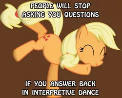 Size: 1274x1024 | Tagged: advice, applejack, caption, dancing, derpibooru import, eyes closed, interpretive dance, safe, solo