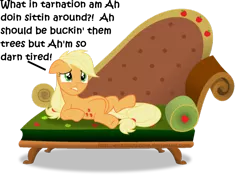 Size: 1024x739 | Tagged: applejack, artist:aleximusprime, couch, derpibooru import, drama queen, on back, safe, simple background, solo, the worst possible thing, transparent background