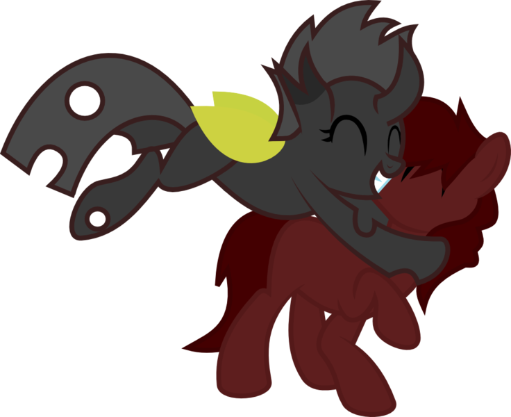 Size: 1044x851 | Tagged: artist:the-doctor-kami, blank flank, changeling, changeling oc, colt, derpibooru import, hug, male, nymph, oc, oc:steel soul, oc:vanilla the changeling, safe, simple background, source needed, transparent background, unofficial characters only, useless source url, vector, yellow changeling