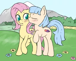 Size: 1250x1000 | Tagged: artist:fearingfun, blushing, coco pommel, cocoshy, female, fluttershy, kissing, lesbian, missing accessory, safe, shipping