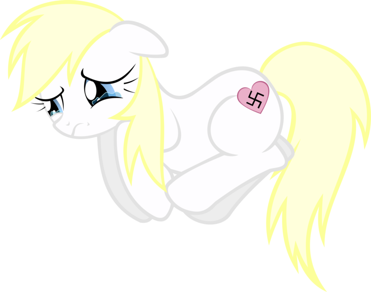 Size: 3000x2362 | Tagged: artist:accu, blonde, crying, derpibooru import, female, fetal position, floppy ears, frown, full body, nazi, oc, oc:aryanne, sad, safe, show accurate, side, simple background, solo, swastika, transparent background, unofficial characters only, vector