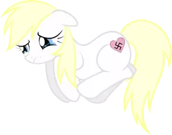 Size: 3000x2362 | Tagged: artist:accu, blonde, crying, derpibooru import, female, fetal position, floppy ears, frown, full body, nazi, oc, oc:aryanne, sad, safe, show accurate, side, simple background, solo, swastika, transparent background, unofficial characters only, vector