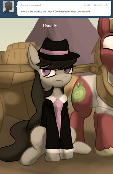 Size: 650x1000 | Tagged: safe, artist:zedrin, derpibooru import, big macintosh, octavia melody, earth pony, pony, ask, ask-mafia-octavia, mafia, male, stallion, tumblr