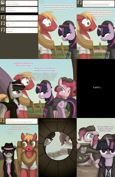 Size: 1950x3000 | Tagged: dead source, safe, artist:zedrin, derpibooru import, big macintosh, octavia melody, pinkie pie, twilight sparkle, earth pony, pony, ask, ask-mafia-octavia, bribery, corrupt cop, corrupted, detective, l.a. noire, liarjack, mafia, male, stallion, tumblr