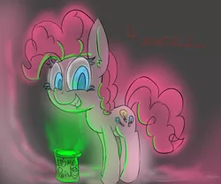 Size: 1013x843 | Tagged: 30 minute art challenge, artist:magical disaster, derpibooru import, glow, glowing belly, glowing eyes, glowing eyes of doom, glowing mane, paint, paint on fur, pinkie pie, radioactive, safe, solo, stare