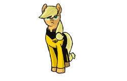 Size: 1288x828 | Tagged: applejack, artist:masterjosh140, clothes, hatless, horseshoes, missing accessory, safe, solo, starfleet, star trek, star trek: the next generation, uniform