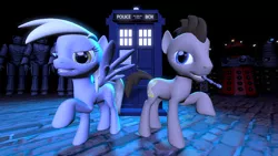 Size: 1280x720 | Tagged: safe, artist:mrderpinhooves, derpibooru import, derpy hooves, doctor whooves, time turner, cyberman, pegasus, pony, 3d, dalek, female, mare, sonic screwdriver, source filmmaker, tardis