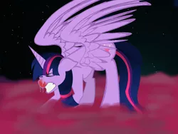 Size: 1024x768 | Tagged: semi-grimdark, artist:pollenpepperlover, derpibooru import, twilight sparkle, twilight sparkle (alicorn), alicorn, pony, female, fetish, mare, mucus, pink cloud, red nosed, sneezing, sneezing fetish, snot, solo, wings