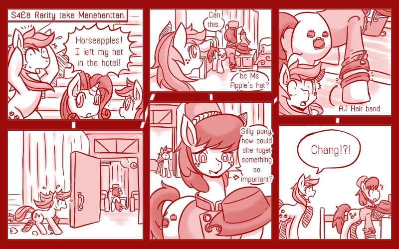 Size: 800x499 | Tagged: alternate universe, applechang, applejack, artist:vavacung, change bond, changeling, comic, comic:when villain win, derpibooru import, hotel room, loose hair, oc, oc:chang, safe