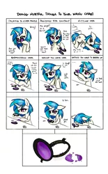 Size: 1600x2574 | Tagged: semi-grimdark, artist:ophdesigner, derpibooru import, vinyl scratch, pony, unicorn, abuse, annoyed, bandage, blood, blushing, broken glass, bruised, comic, crying, doing hurtful things, falling, feels, female, floppy ears, frown, grin, gritted teeth, hoof hold, injured, lidded eyes, lip bite, looking at you, mare, meme, nose wrinkle, prone, s bandage, sad, side, simple background, smiling, stairs, sunglasses, tape, tearjerker, vinylbuse, vulgar, white background