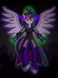 Size: 1500x2000 | Tagged: alicorn, anthro, artist:xain-russell, clothes, dark magic, derpibooru import, evil twilight, magic, safe, solo, sombra eyes, twilight sparkle, twilight sparkle (alicorn)