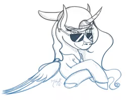 Size: 1000x800 | Tagged: artist:midnightsix3, derpibooru import, hat, lunadoodle, monochrome, princess luna, safe, solo, sunglasses