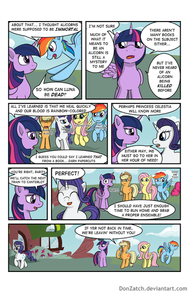 Size: 792x1224 | Tagged: safe, artist:donzatch, derpibooru import, applejack, fluttershy, pinkie pie, rainbow dash, rarity, twilight sparkle, twilight sparkle (alicorn), alicorn, pony, comic:tale of twilight, comic, female, mane six, mare