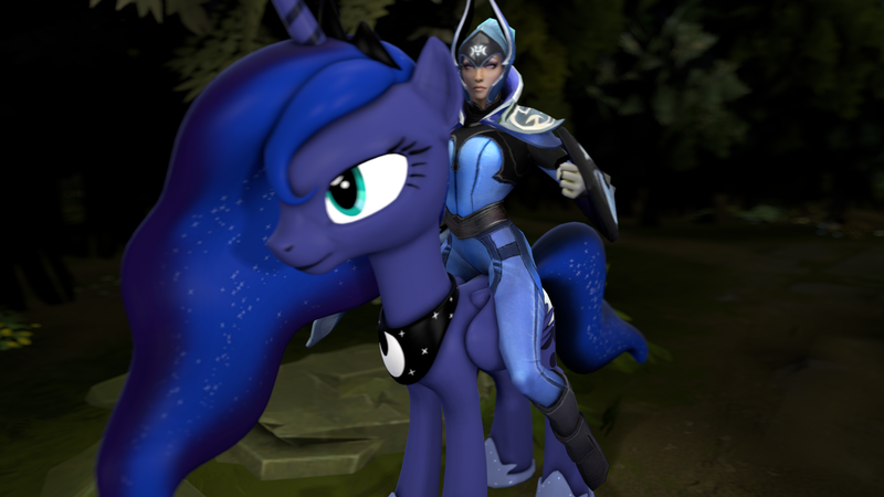 Size: 1920x1080 | Tagged: 3d, artist:eirexe, derpibooru import, dota, dota 2, humans riding ponies, luna the moon rider, namesake, princess luna, reference, riding, safe, source filmmaker