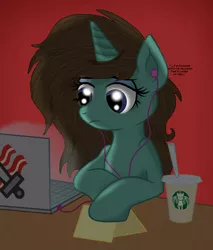 Size: 2002x2346 | Tagged: safe, artist:knight-of-bacon, derpibooru import, oc, unofficial characters only, pony, unicorn, computer, laptop computer, ponysona, solo