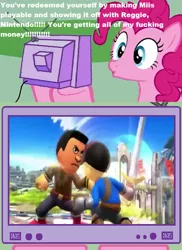 Size: 562x771 | Tagged: derpibooru import, exploitable meme, meme, mii fighters, mii sword, nintendo, obligatory pony, pinkie pie, pinkie pie wants reggie in super smash bros., reggie fils-aime, safe, super smash bros., super smash bros. 4, tv meme, vulgar