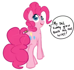 Size: 899x853 | Tagged: safe, artist:mostazathy, derpibooru import, pinkie pie, earth pony, pony, dock, female, looking back, mare, open mouth, ring, simple background, smiling, solo, tail ring, transparent background