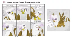 Size: 2451x1300 | Tagged: source needed, safe, artist:adequality, artist:jessy, derpibooru import, gilda, gryphon, blushing, crying, cute, doing loving things, eyes closed, female, fluffy, frown, gildadorable, gildere, glare, image, looking at you, looking away, meme, not doing hurtful things to your waifu, png, question mark, raised eyebrow, smirk, spread wings, sweat, tail wag, tsundere, waifu, waifu chart, wide eyes