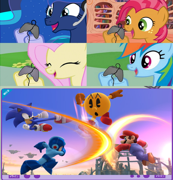 Size: 831x862 | Tagged: safe, derpibooru import, babs seed, fluttershy, princess luna, rainbow dash, gamer luna, bandai namco, capcom, crossover, exploitable meme, gamer babs, gamerdash, gamershy, image, male, mario, megaman, meme, namco, nintendo, obligatory pony, pac-man, png, sega, sonic the hedgehog, sonic the hedgehog (series), super mario bros., super smash bros., tv meme