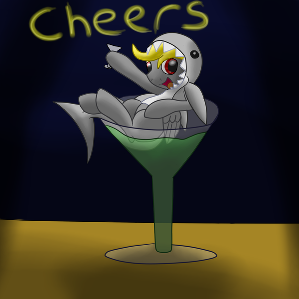 Size: 2600x2600 | Tagged: safe, artist:flashiest lightning, derpibooru import, oc, unofficial characters only, shark, alcohol, cheers, drink, drinking, glass, martini, micro, shark suit, solo, tiny