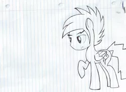 Size: 1045x765 | Tagged: artist:optimusduskshine, derpibooru import, lined paper, monochrome, rainbow blitz, rainbow dash, rule 63, safe, solo, traditional art