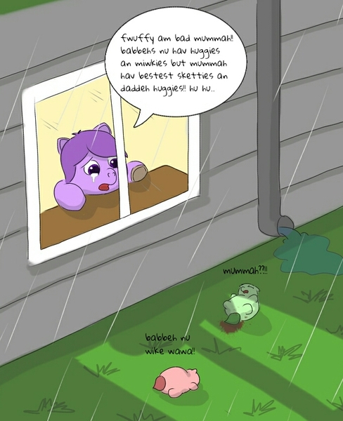 Size: 682x839 | Tagged: artist:carpdime, crying, derpibooru import, fluffy pony, fluffy pony foals, fluffy pony grimdark, fluffy pony mother, poop, rain, sadbox, semi-grimdark