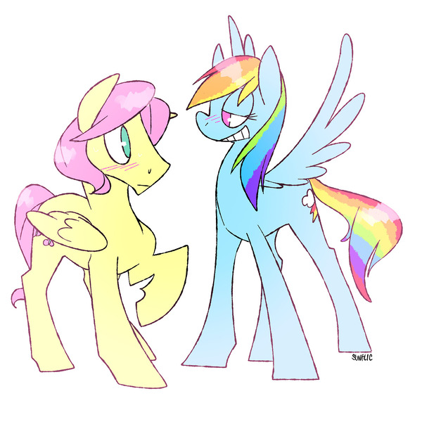 Size: 1280x1280 | Tagged: artist:kilo, blushing, butterdash, butterscotch, derpibooru import, female, fluttershy, grin, half r63 shipping, height difference, male, rainbow dash, rule 63, safe, shipping, straight, tall