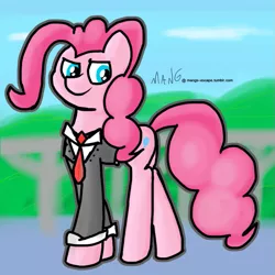 Size: 725x725 | Tagged: 30 minute art challenge, artist:mang, clothes, derpibooru import, outdoors, pinkie pie, safe, solo, tuxedo