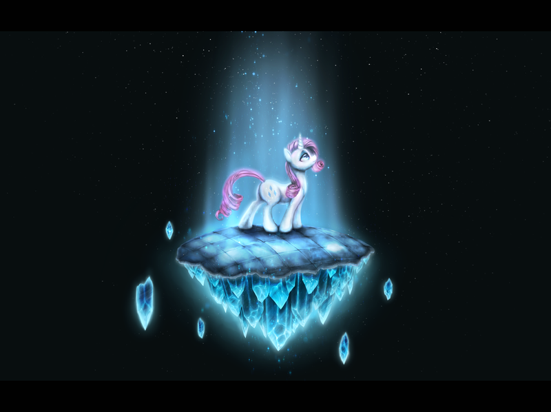 Size: 2540x1900 | Tagged: artist:ventious, crystal, dead source, derpibooru import, dirt cube, glow, light, looking up, rarity, safe, smiling, solo, stone